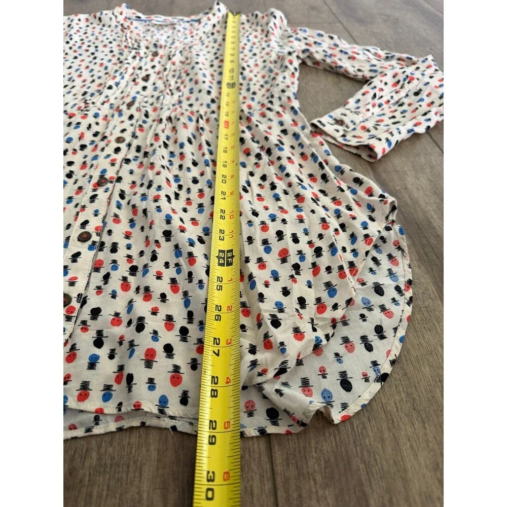 Maeve Anthropologie Calia Pintuck Tunic Blouse Size 8 Whimsical Hat print - Picture 7 of 9